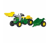 Vaikiškas minamas traktorius su priekaba ir kaušu vaikams nuo 2,5 iki 5 m. | rollyKid John Deere | Rolly Toys 